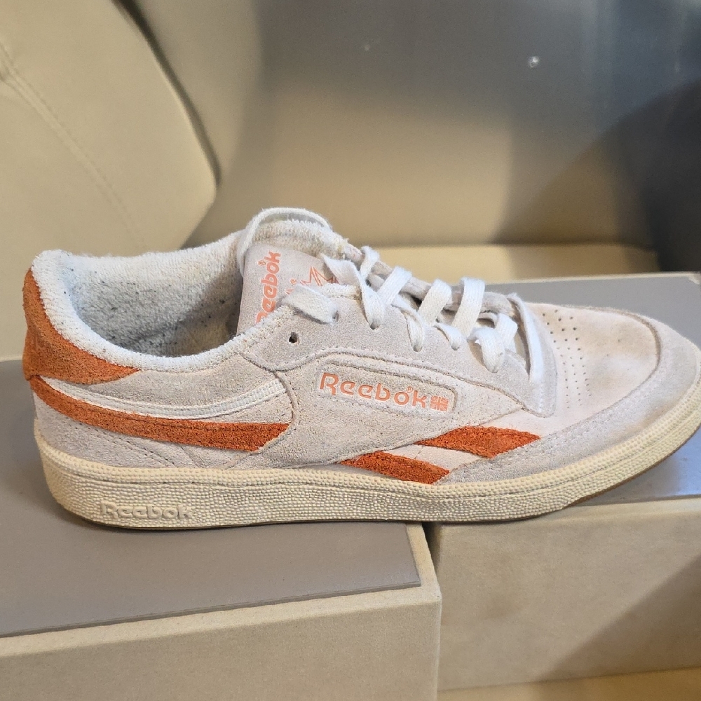 Reebok White and Orange Retro Sneakers